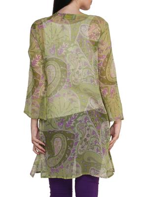 green chiffon straight kurta - 10024412 - Standard Image - 3