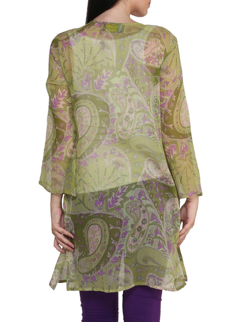 green chiffon straight kurta - 10024412 - Zoom Image - 3