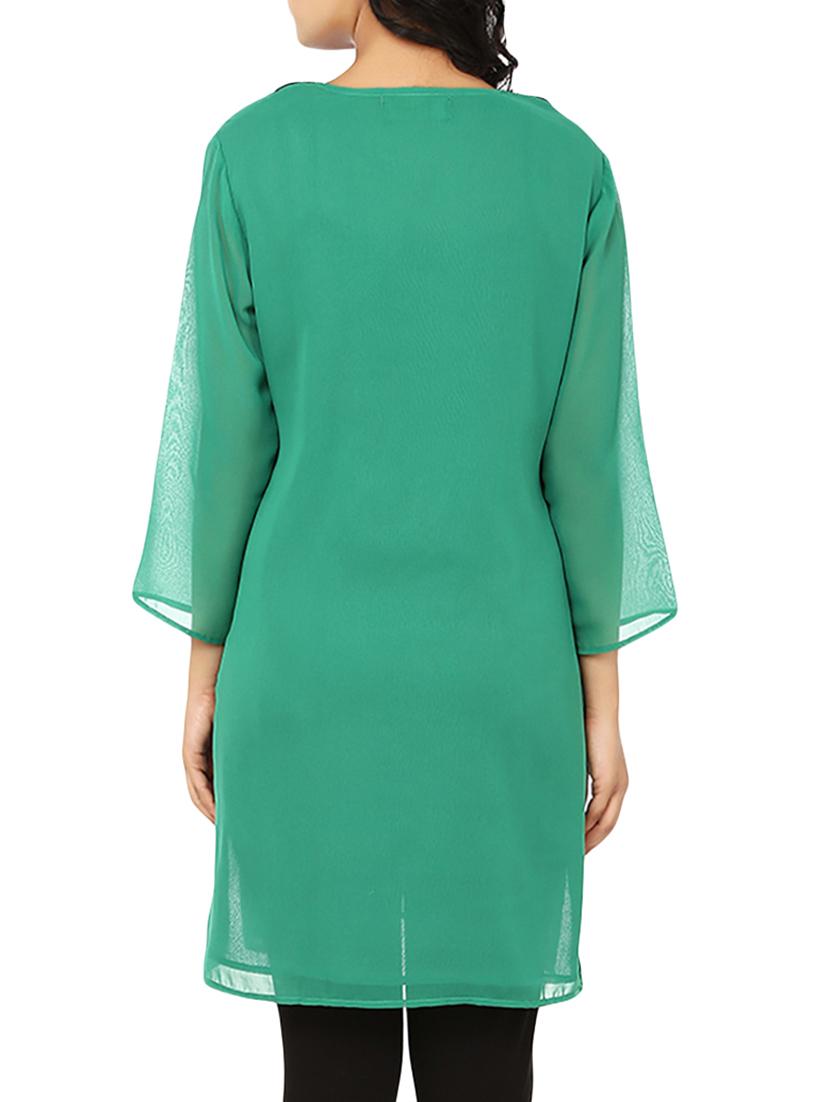 green georgette straight kurta - 10024437 - Zoom Image - 3