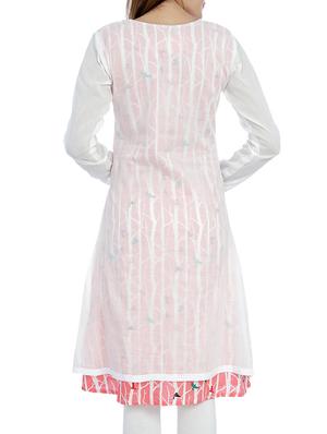 White cotton printed layered kurta - 10033970 - Standard Image - 3