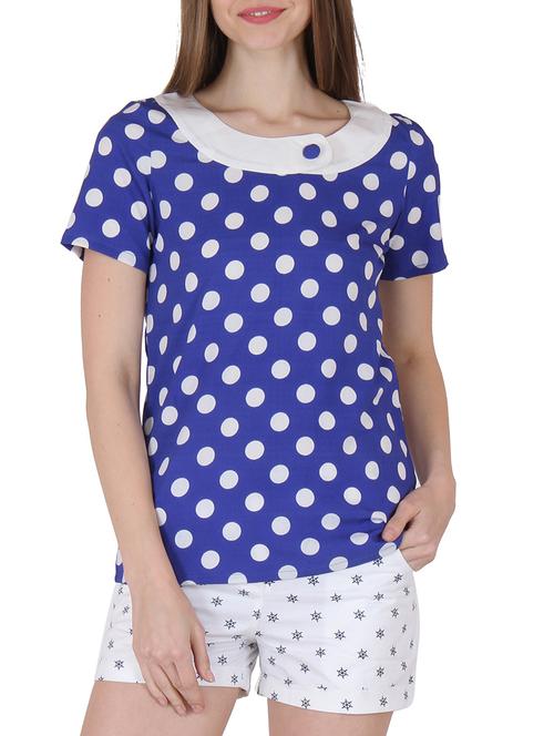 royal blue polycrepe polka dotted top - 10035608 - Very Small Image - 1