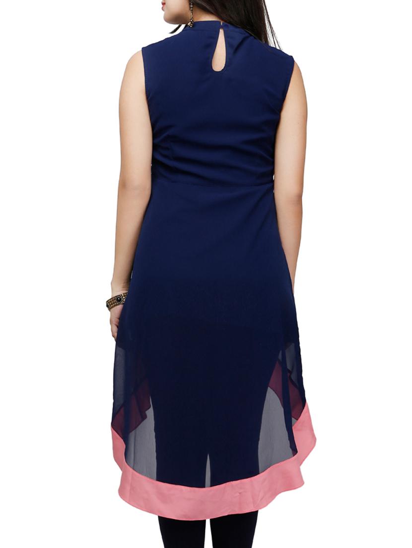 Blue poly georgette high low kurta - 10039863 - Zoom Image - 3