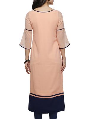peach georgette straight kurta - 10039887 - Standard Image - 3