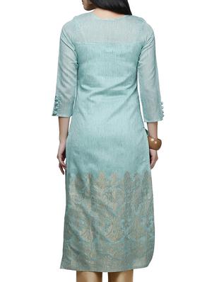 blue chanderi straight kurta - 10048818 - Standard Image - 3