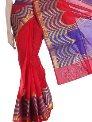 zari bordered saree with blouse - 10082689 - Standard Image - 3