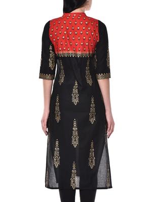 black cotton straight kurta - 10140437 - Standard Image - 3
