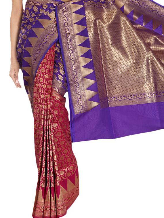 floral zari banarasi silk saree with blouse - 10147435 - Zoom Image - 3