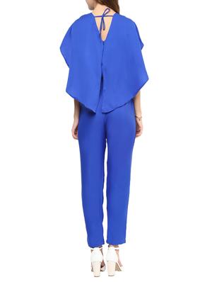 blue solid cap sleeve jumpsuit - 10155764 - Standard Image - 3