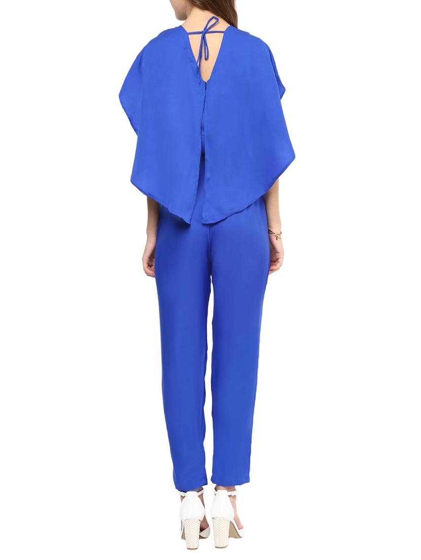 blue solid cap sleeve jumpsuit - 10155764 - Zoom Image - 3