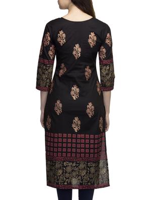 black cotton block printed straight kurta - 10157388 - Standard Image - 3