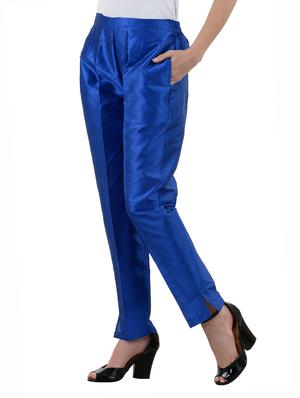 black,royalblue silk trousers - 10166025 - Standard Image - 3