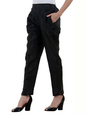 black,royalblue silk trousers - 10166025 - Standard Image - 6