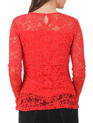 red lace regular top - 10193829 - Standard Image - 3