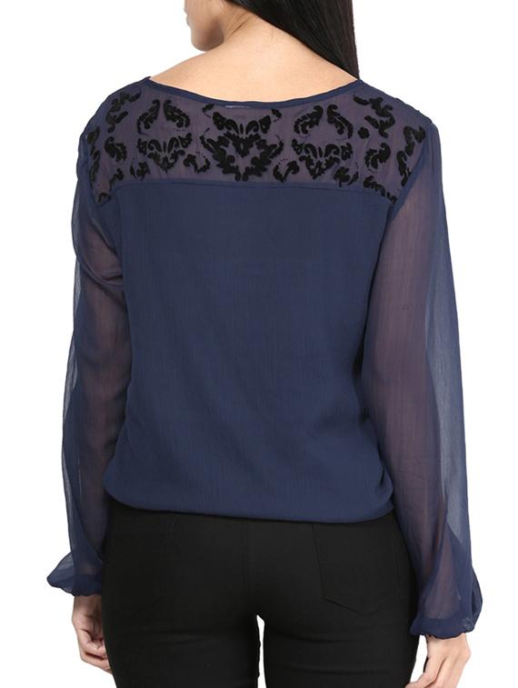 navy blue chiffon top - 10237068 - Zoom Image - 3