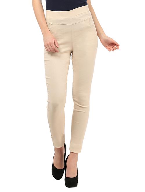 beige polyester lycra trousers - 10239035 - Very Small Image - 1