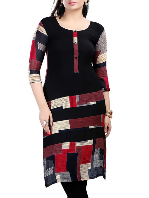 black crepe printed straight kurta - 10259583 - Standard Image - 1