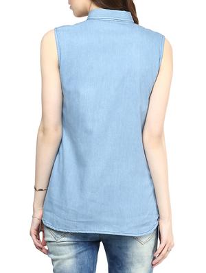 blue , white denim shirt - 10290538 - Standard Image - 3