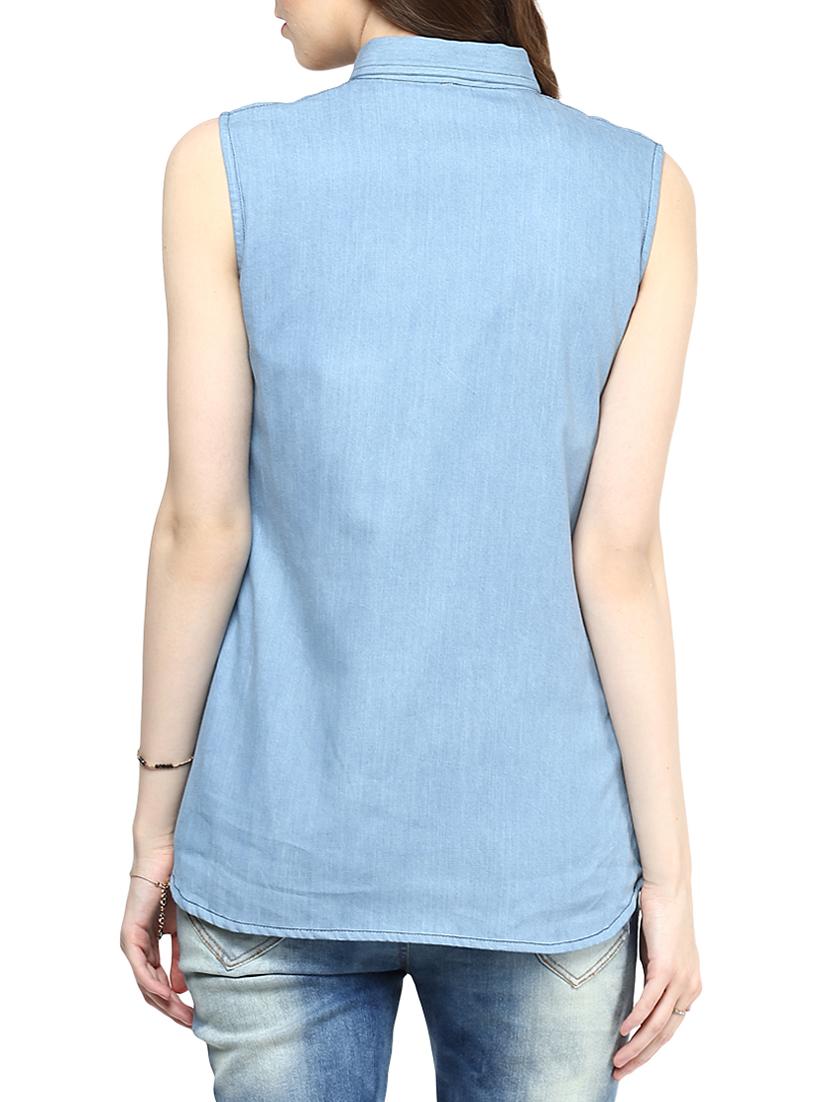 blue , white denim shirt - 10290538 - Zoom Image - 3
