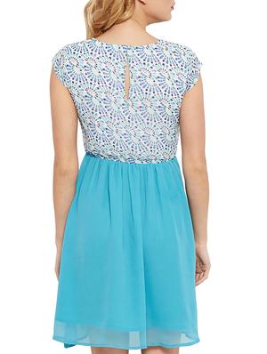 the vanca sky blue printed and gathered poly georgette skater dress - 10315154 - Standard Image - 3