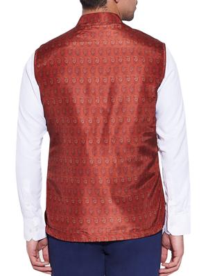 brown cotton nehru jacket - 10326639 - Standard Image - 3