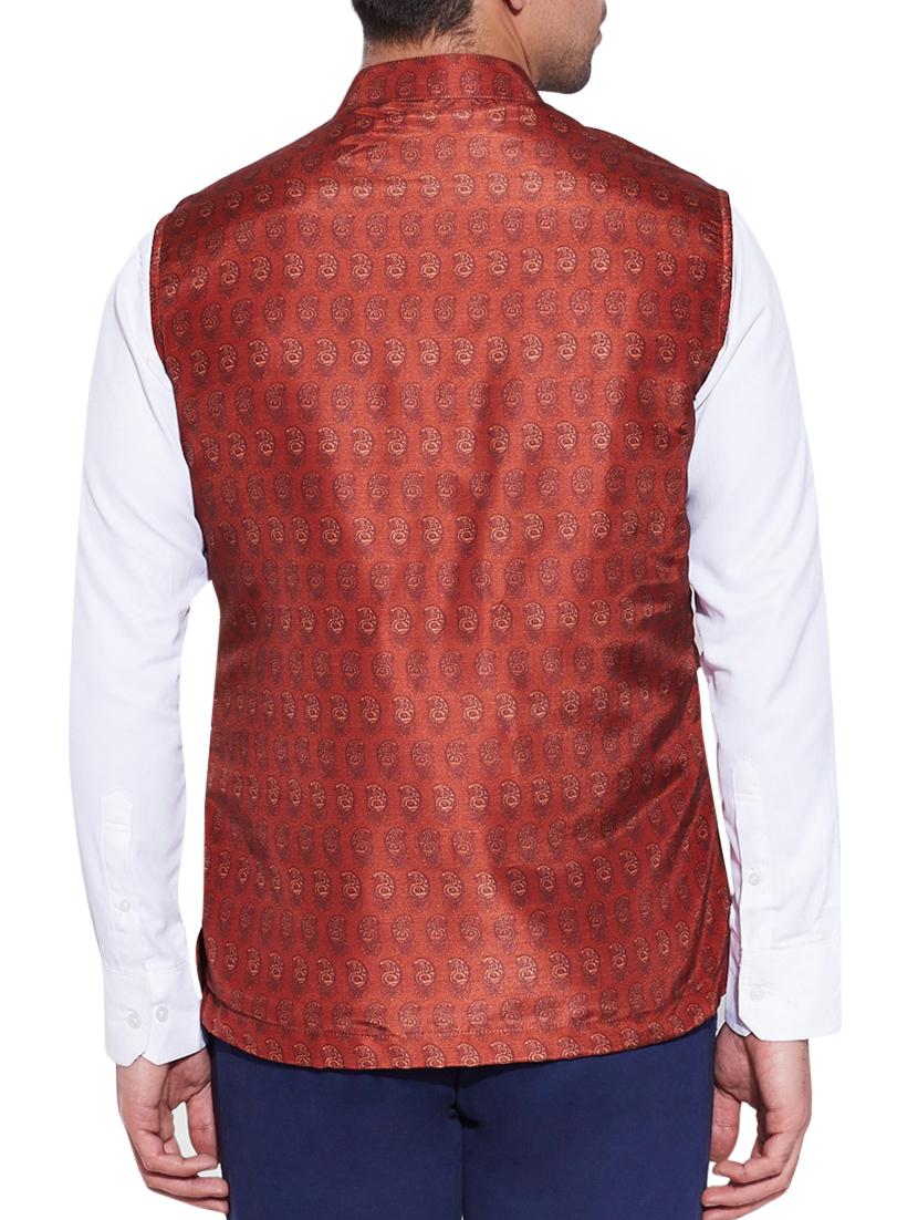 brown cotton nehru jacket - 10326639 - Zoom Image - 3