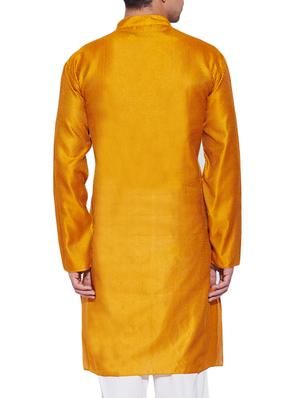 yellow silk long ethnic kurta - 10326649 - Standard Image - 3