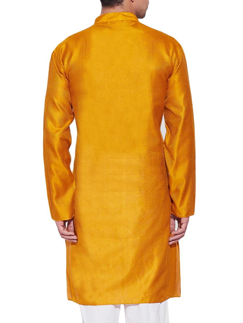 yellow silk long ethnic kurta - 10326649 - Zoom Image - 3