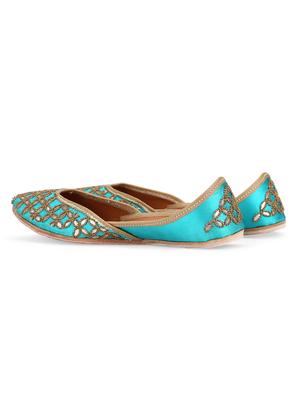 turquoise hand embroidered leather mojaris - 10344679 - Standard Image - 3