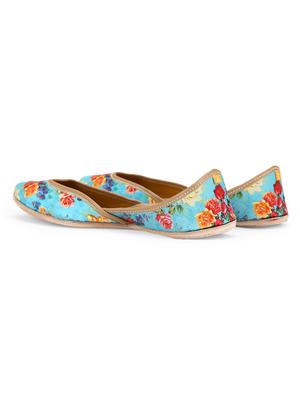zeva turquoise floral printed leather handcrafted mojaris - 10344695 - Standard Image - 3