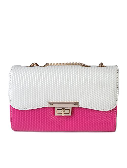 white & pink textured leatherette color block sling bag - 10346336 - Standard Image - 1