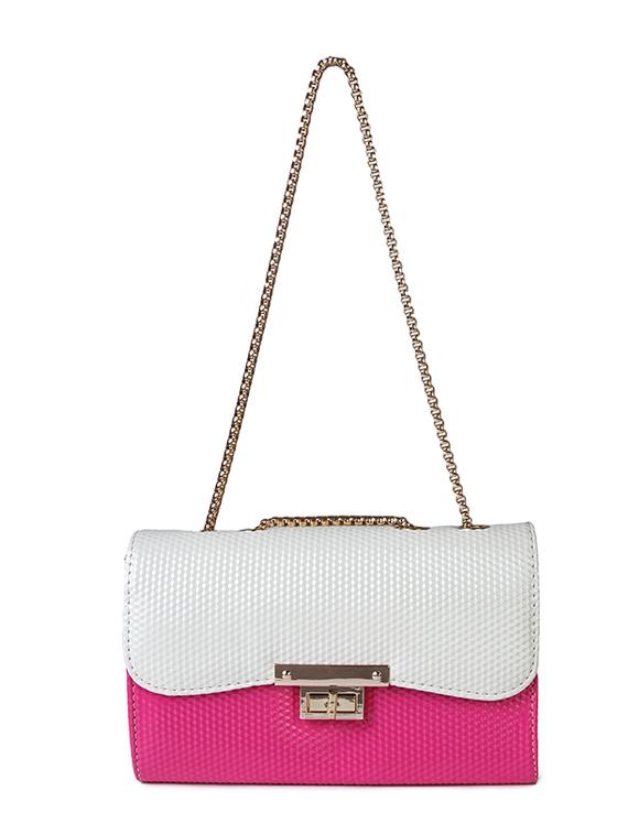 white & pink textured leatherette color block sling bag - 10346336 - Zoom Image - 6