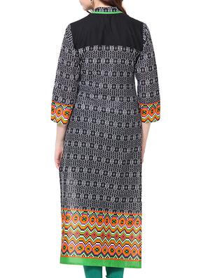 black, green cotton kurta - 10352912 - Standard Image - 3