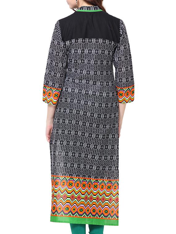 black, green cotton kurta - 10352912 - Zoom Image - 3
