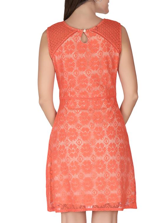 orange cotton fit & flare dress - 10417736 - Zoom Image - 3