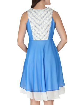 blue, off white georgette dress - 10417750 - Standard Image - 3
