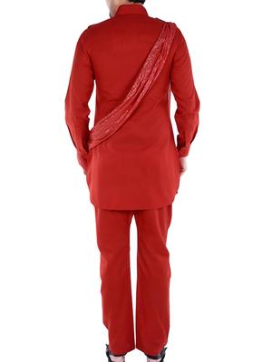 Red color kurta, pyjama and scarf set - 10433191 - Standard Image - 3