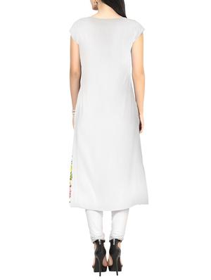 white faux crepe straight kurta - 10457497 - Standard Image - 3