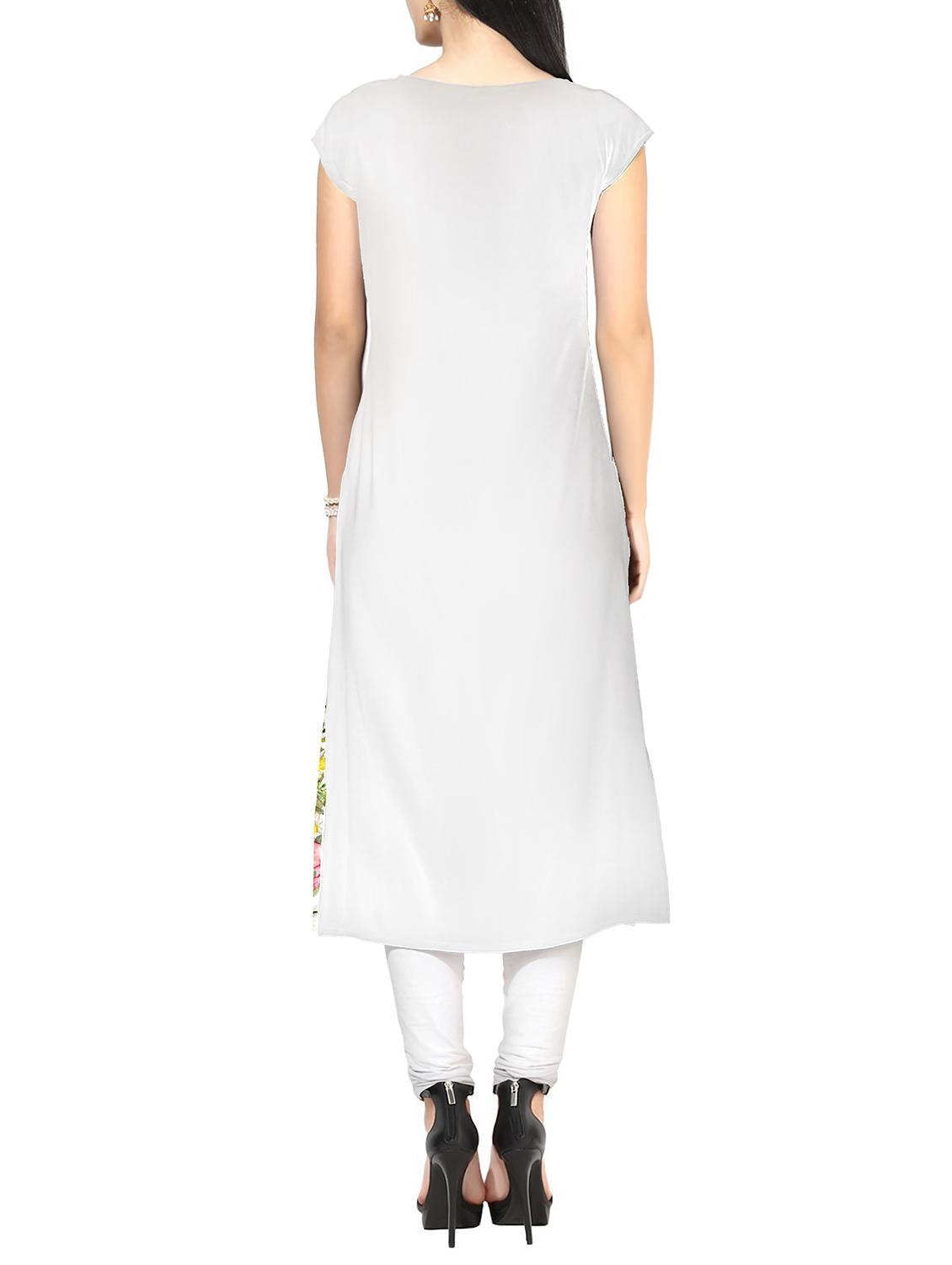 white faux crepe straight kurta - 10457497 - Zoom Image - 3