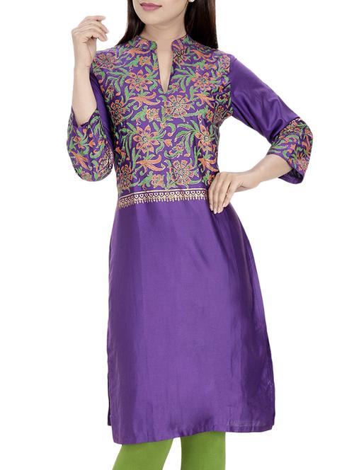 purple cotton straight kurta - 10474181 - Standard Image - 1