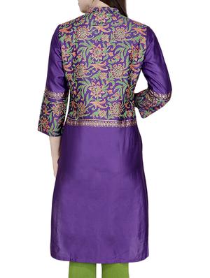 purple cotton straight kurta - 10474181 - Standard Image - 3