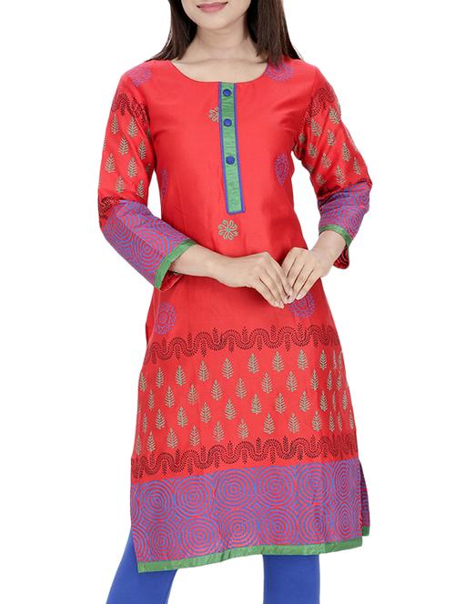 red cotton straight kurta - 10474183 - Standard Image - 1