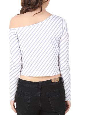 single shoulder striped crop top - 10485259 - Standard Image - 3