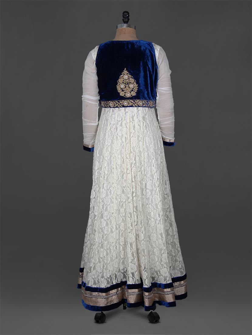 white net Anarkali kurta with embroidered velvet jacket - 1050711 - Zoom Image - 3
