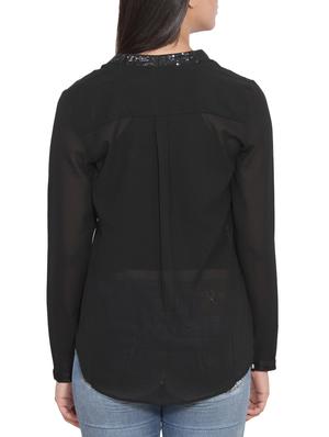 black poly georgette shirt - 10536364 - Standard Image - 3