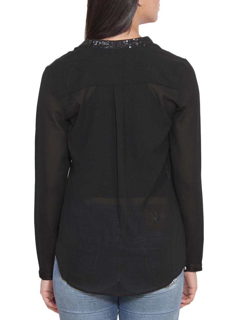 black poly georgette shirt - 10536364 - Zoom Image - 3