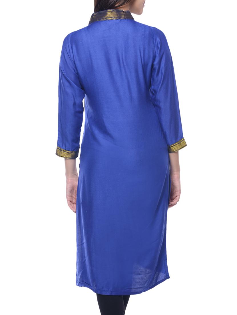 blue viscose straight kurta - 10537979 - Zoom Image - 3