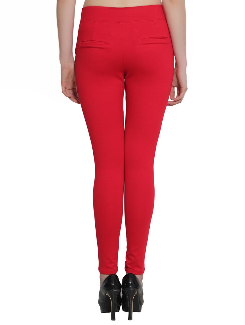 red polyester blend jeggings - 10551147 - Zoom Image - 3