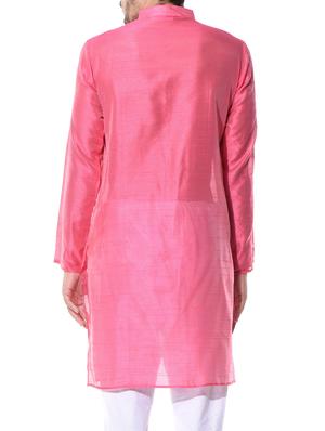 solid pink dupion kurta - 10551782 - Standard Image - 3