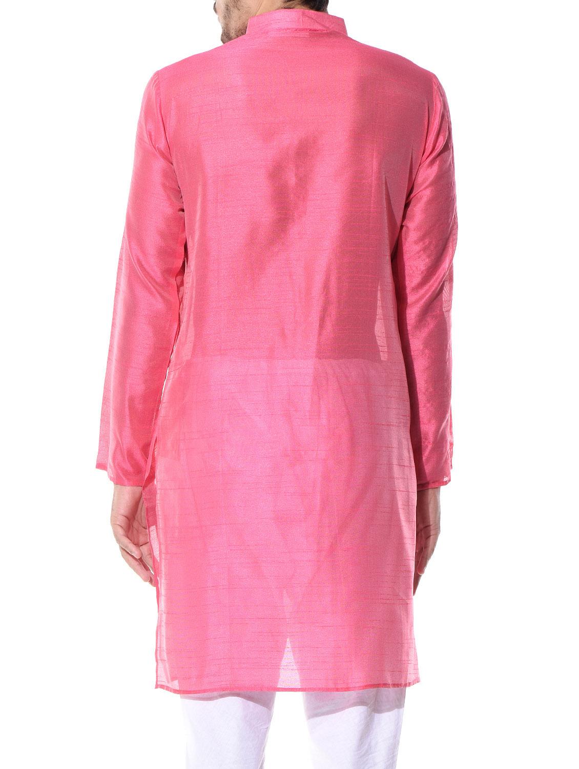 solid pink dupion kurta - 10551782 - Zoom Image - 3