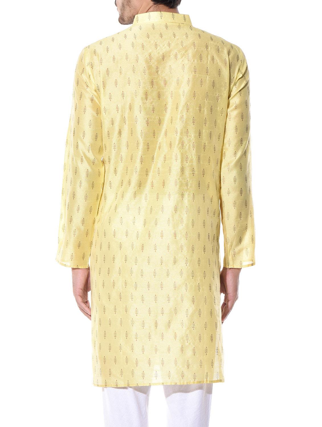 golden dupion block print kurta - 10551784 - Zoom Image - 3
